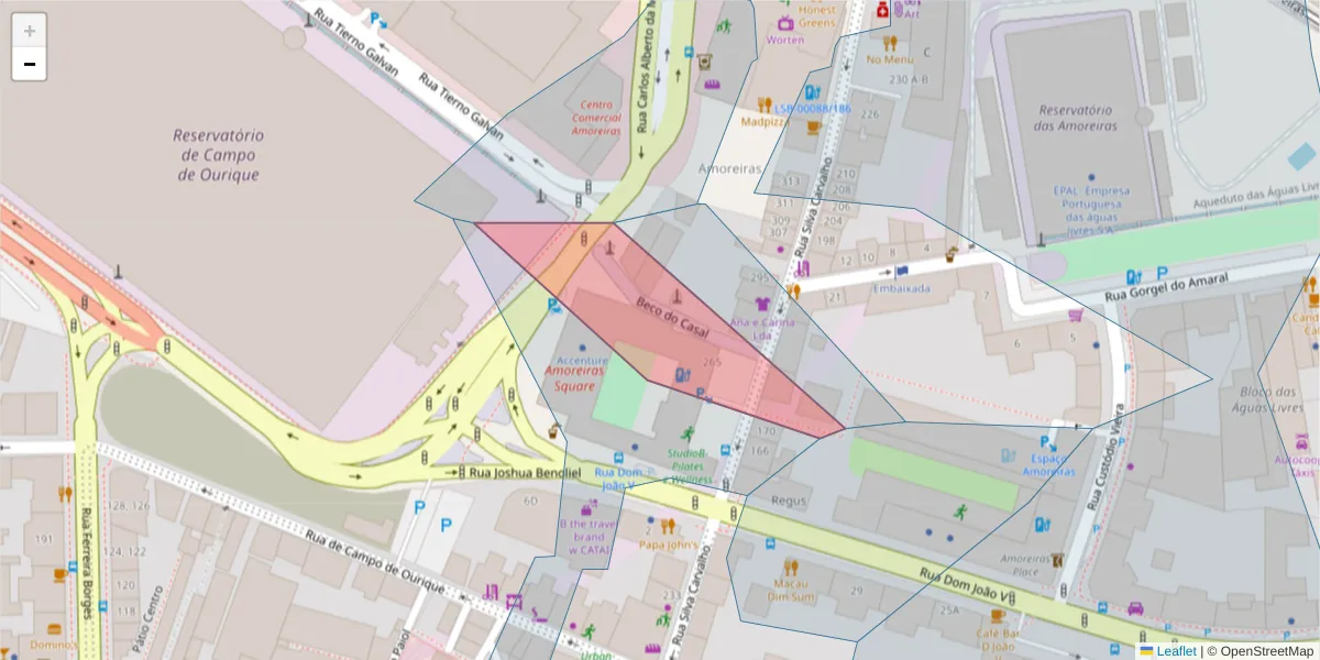Mapa detalhado do código postal 1250-251 com limites, códigos postais vizinhos e agências dos correios