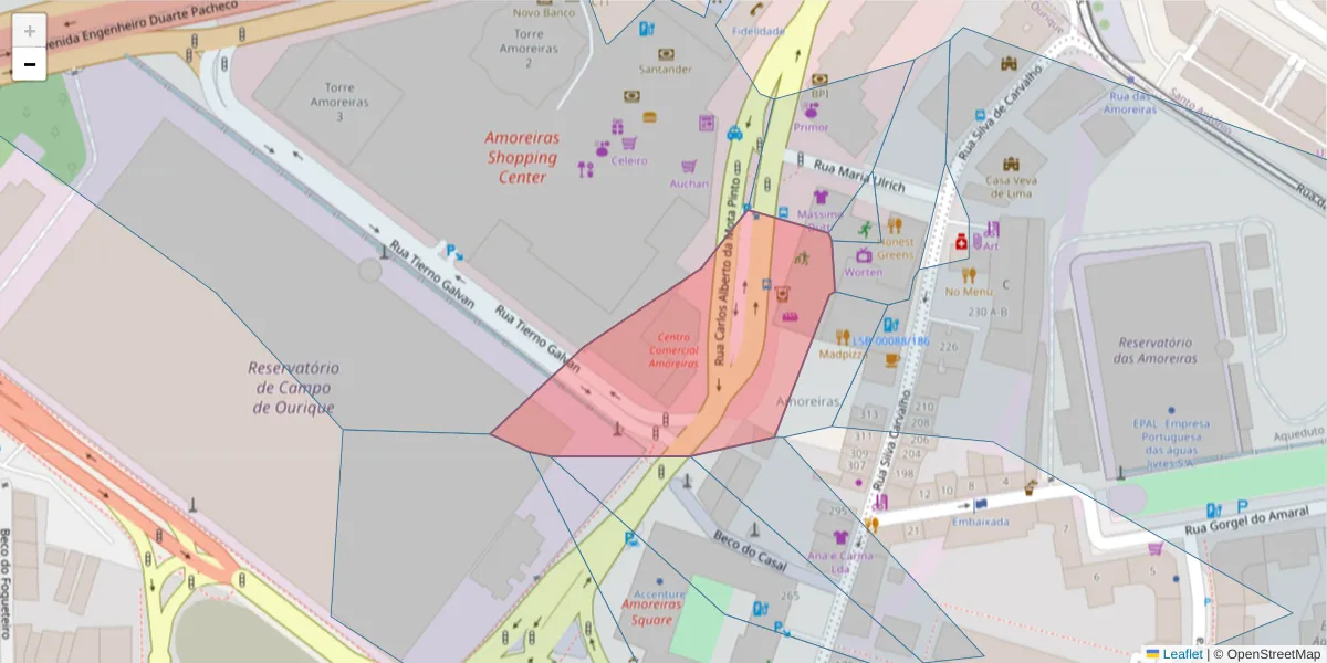 Mapa detalhado do código postal 1250-252 com limites, códigos postais vizinhos e agências dos correios