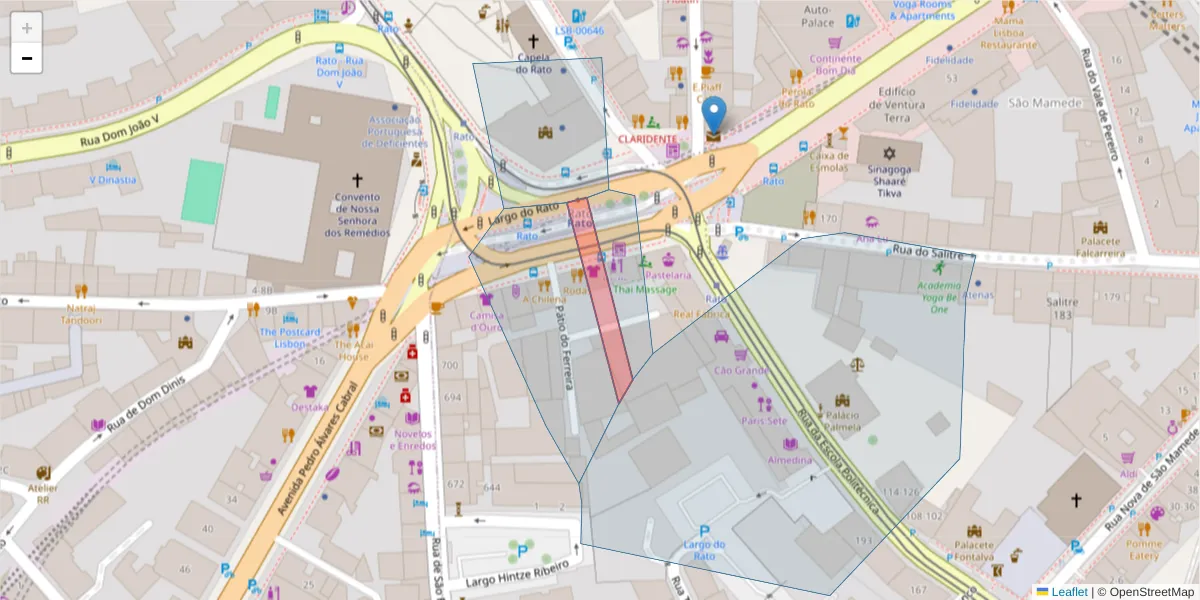Mapa detalhado do código postal 1259-186 com limites, códigos postais vizinhos e agências dos correios
