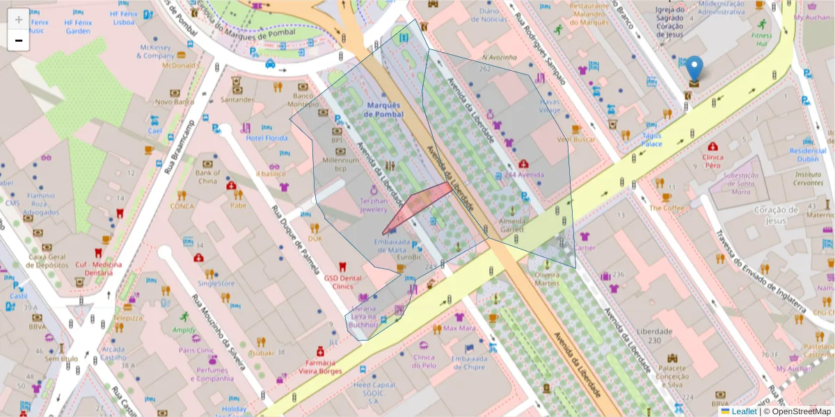 Mapa detalhado do código postal 1269-033 com limites, códigos postais vizinhos e agências dos correios