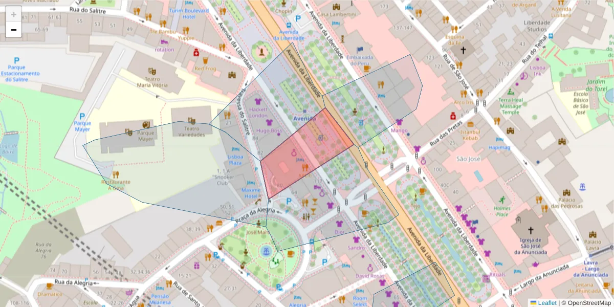 Mapa detalhado do código postal 1269-038 com limites, códigos postais vizinhos e agências dos correios