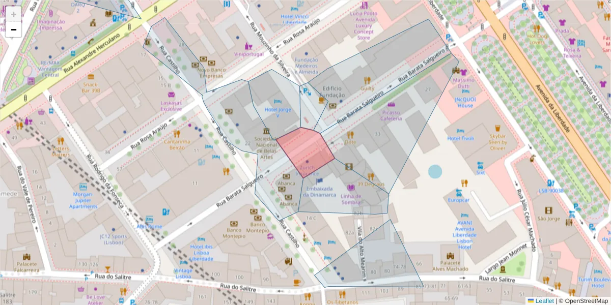 Mapa detalhado do código postal 1269-058 com limites, códigos postais vizinhos e agências dos correios