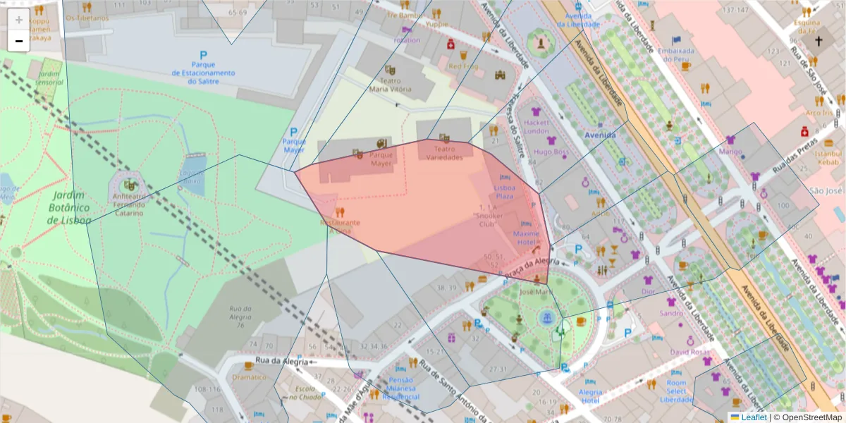 Mapa detalhado do código postal 1269-066 com limites, códigos postais vizinhos e agências dos correios