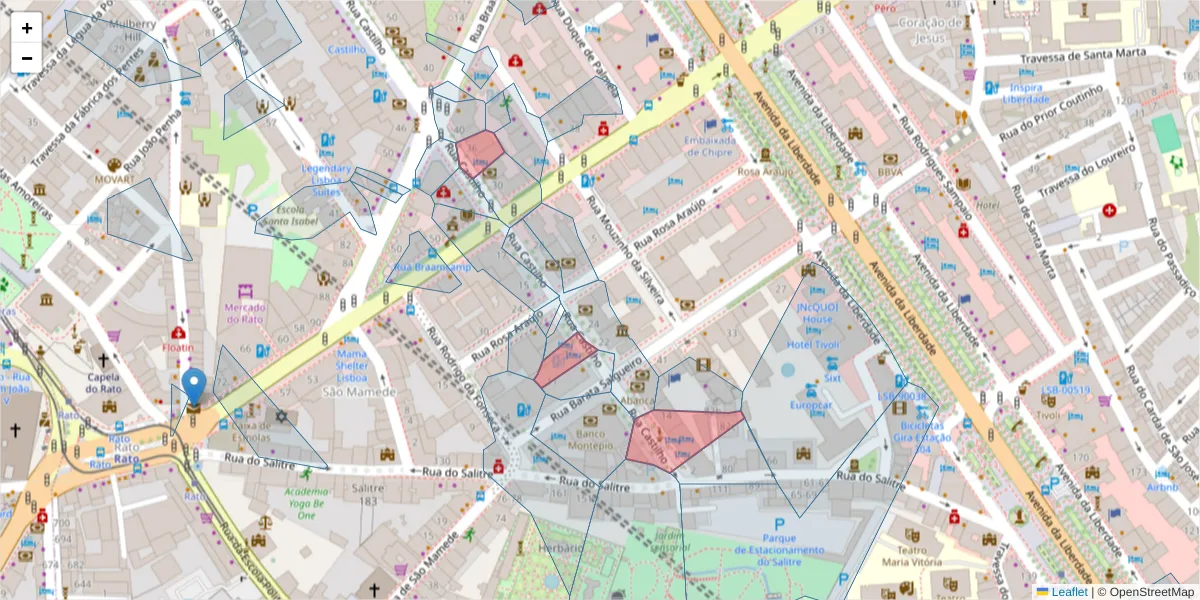 Mapa detalhado do código postal 1269-072 com limites, códigos postais vizinhos e agências dos correios