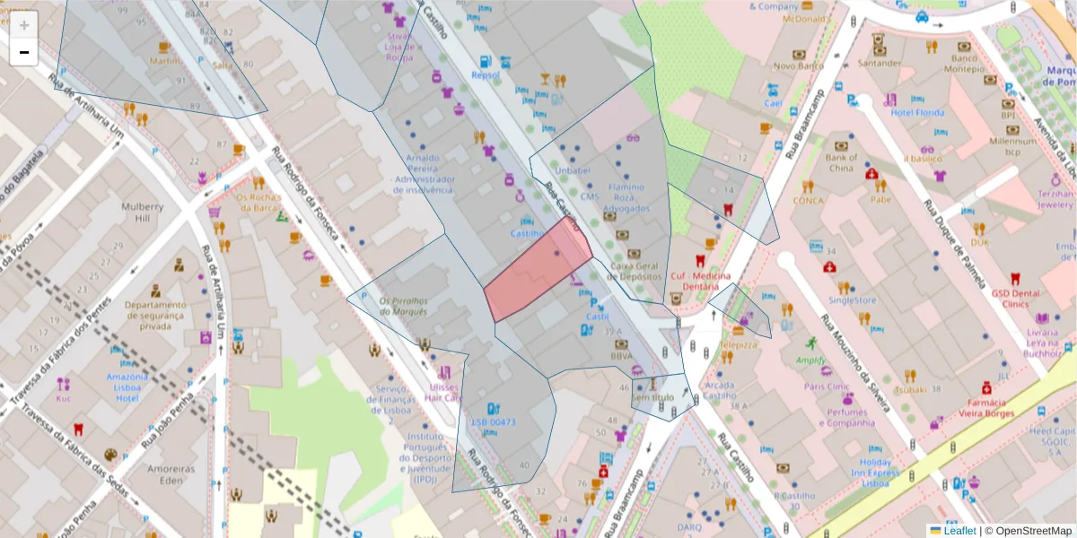 Mapa detalhado do código postal 1269-164 com limites, códigos postais vizinhos e agências dos correios