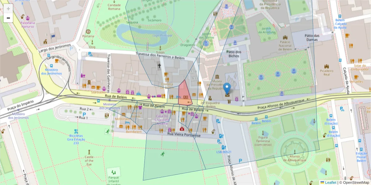 Mapa detalhado do código postal 1300-084 com limites, códigos postais vizinhos e agências dos correios