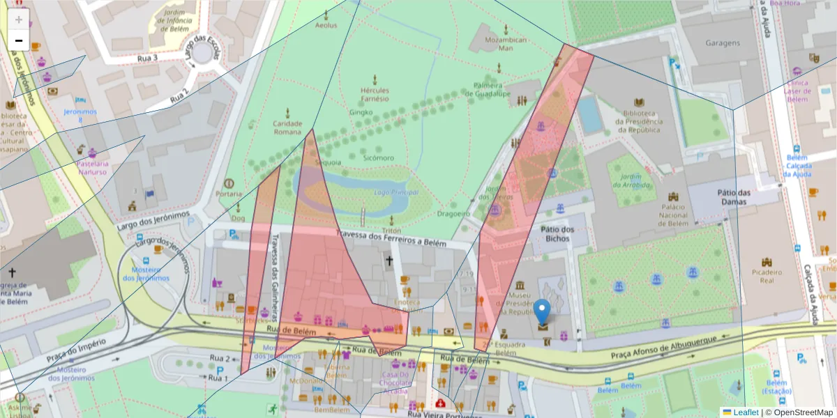 Mapa detalhado do código postal 1300-085 com limites, códigos postais vizinhos e agências dos correios