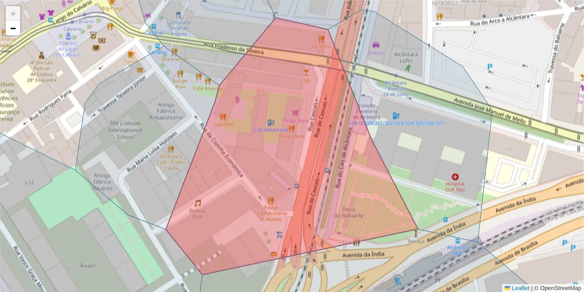 Mapa detalhado do código postal 1300-120 com limites, códigos postais vizinhos e agências dos correios