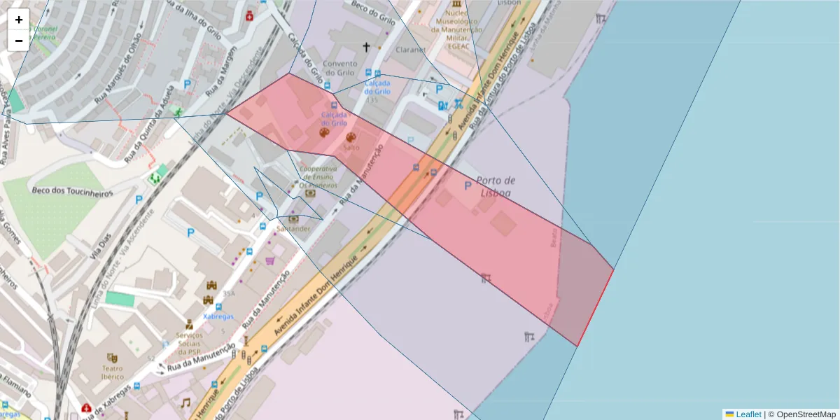 Mapa detalhado do código postal 1300-193 com limites, códigos postais vizinhos e agências dos correios