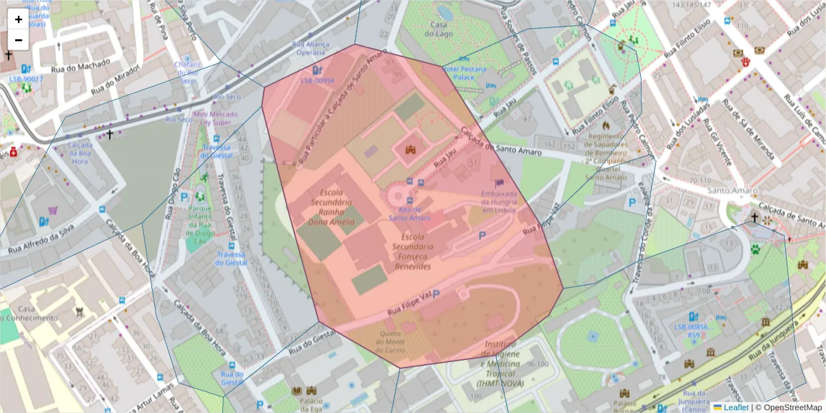 Mapa detalhado do código postal 1300-312 com limites, códigos postais vizinhos e agências dos correios