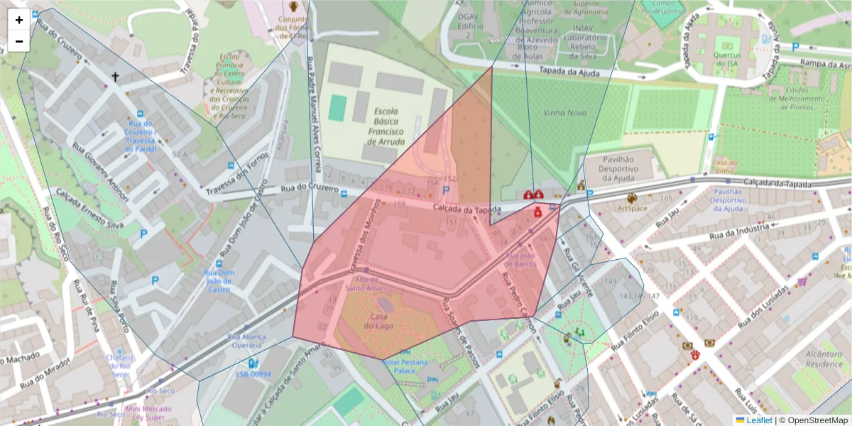 Mapa detalhado do código postal 1300-320 com limites, códigos postais vizinhos e agências dos correios