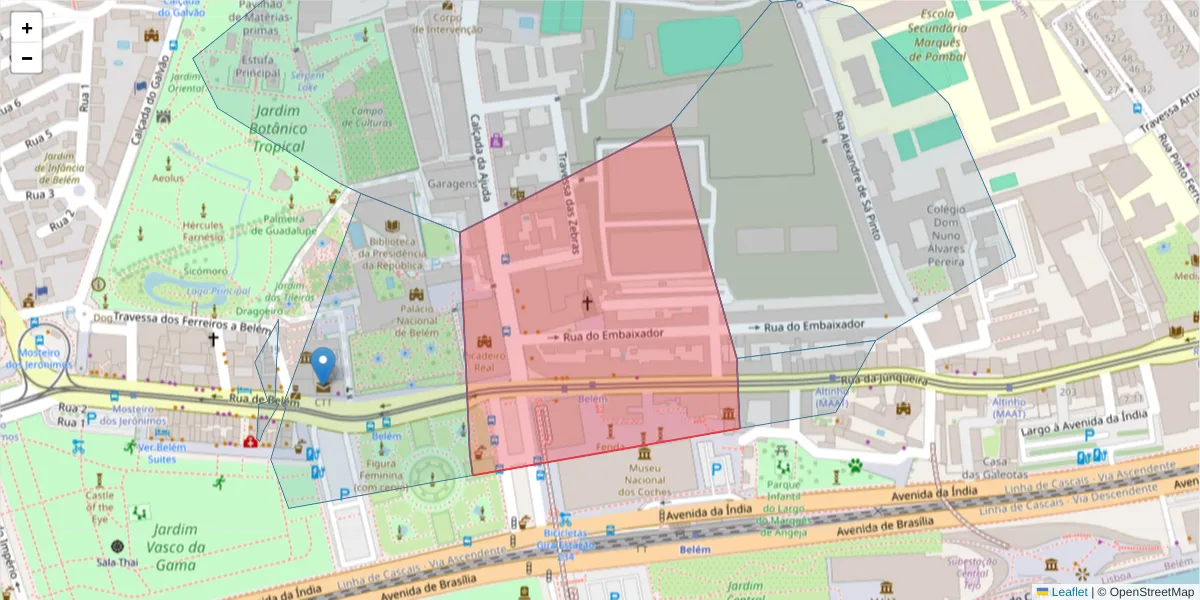 Mapa detalhado do código postal 1300-341 com limites, códigos postais vizinhos e agências dos correios