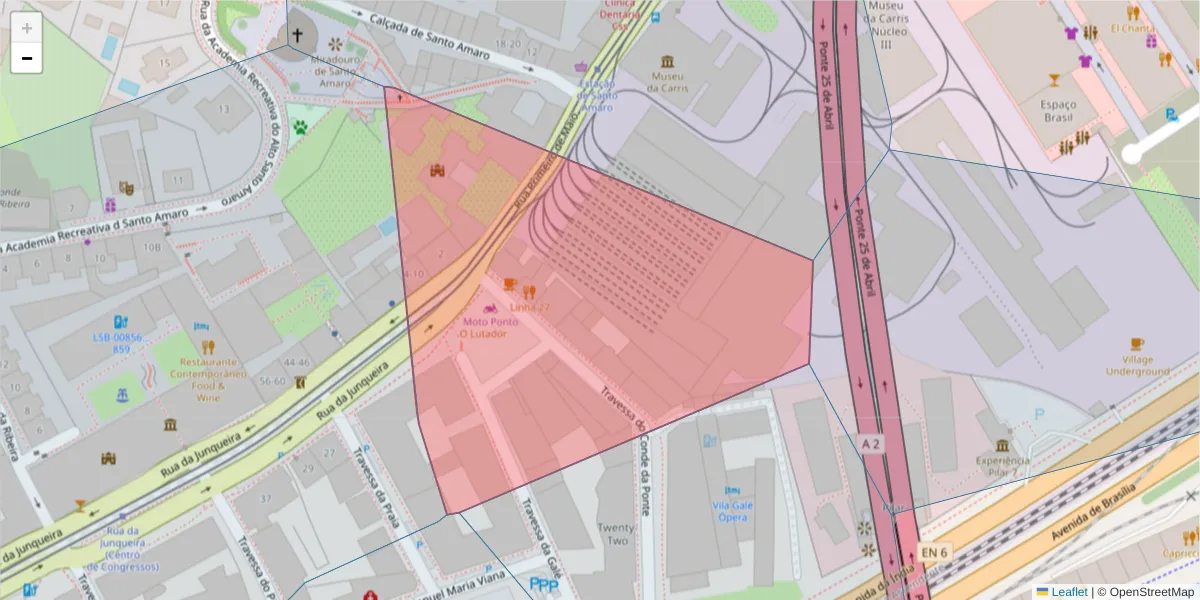 Mapa detalhado do código postal 1300-342 com limites, códigos postais vizinhos e agências dos correios