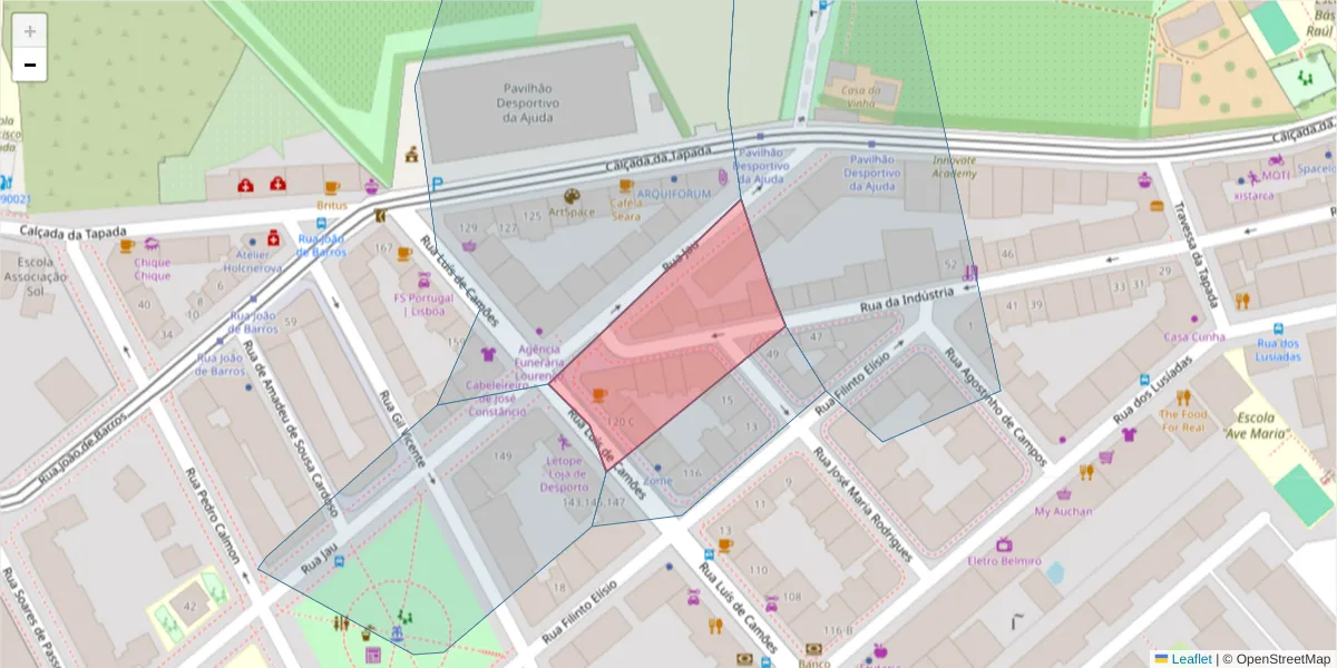 Mapa detalhado do código postal 1300-362 com limites, códigos postais vizinhos e agências dos correios