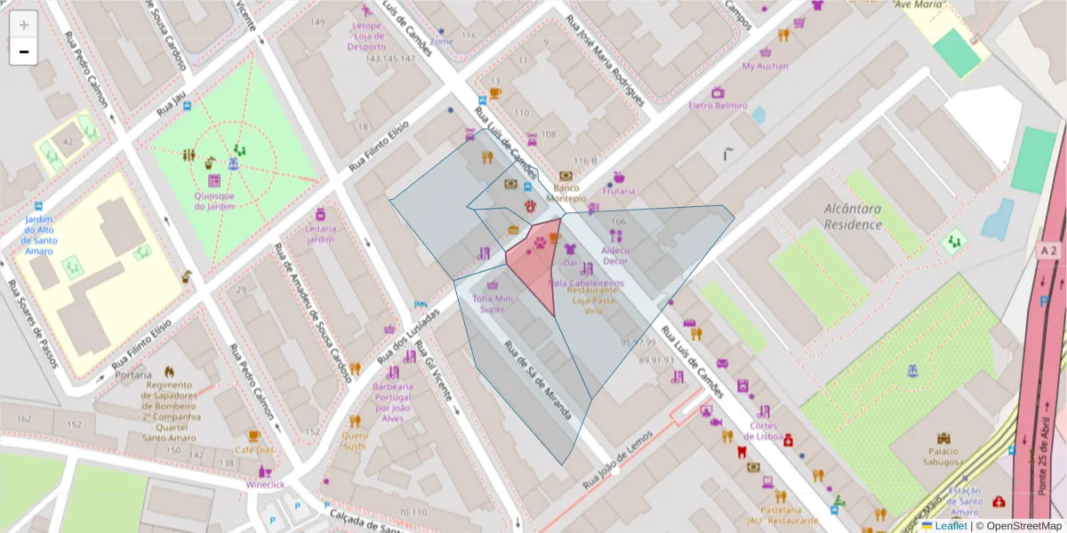 Mapa detalhado do código postal 1300-367 com limites, códigos postais vizinhos e agências dos correios