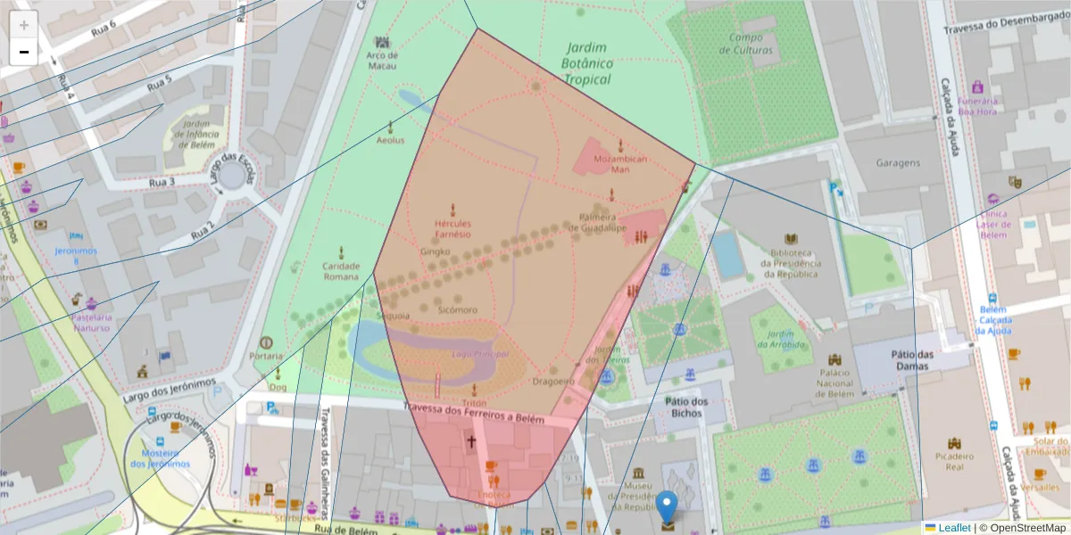 Mapa detalhado do código postal 1300-390 com limites, códigos postais vizinhos e agências dos correios