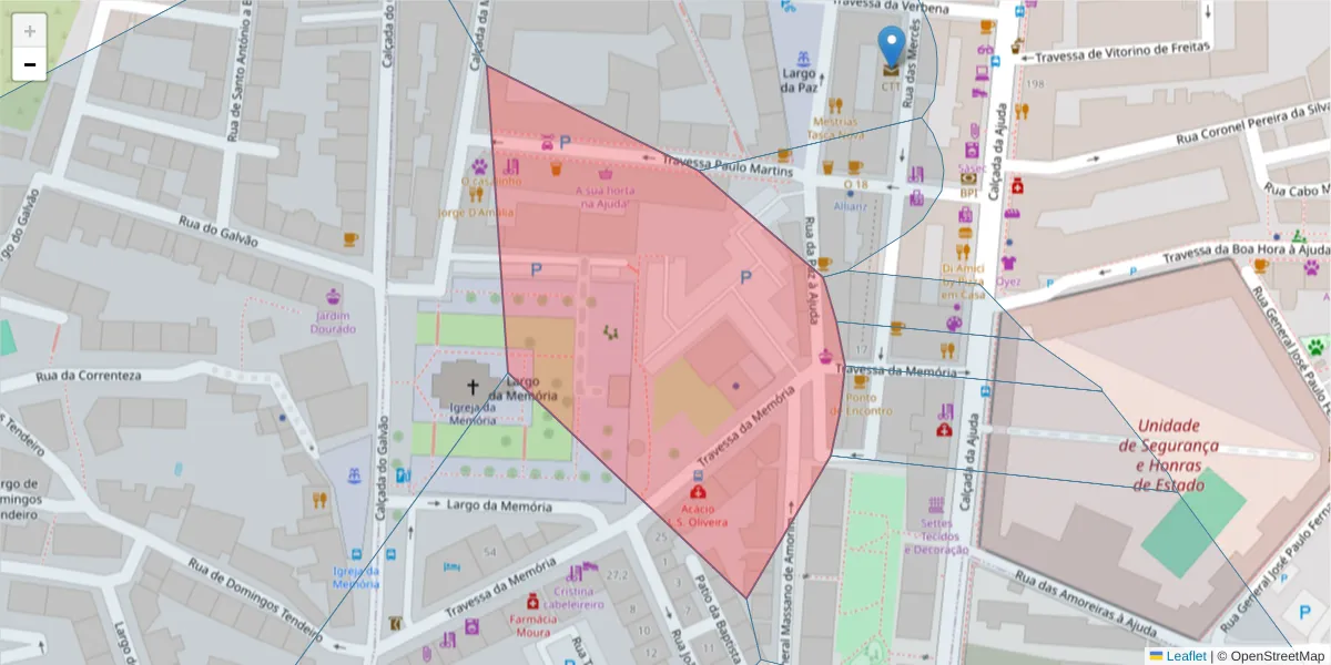 Mapa detalhado do código postal 1300-403 com limites, códigos postais vizinhos e agências dos correios
