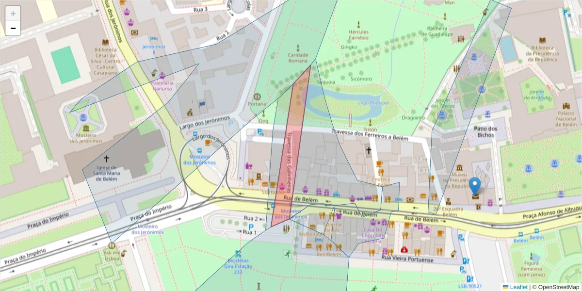 Mapa detalhado do código postal 1300-469 com limites, códigos postais vizinhos e agências dos correios