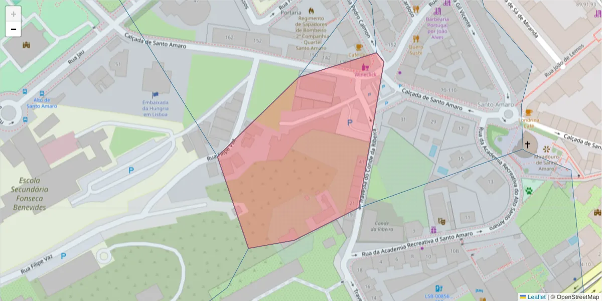 Mapa detalhado do código postal 1300-516 com limites, códigos postais vizinhos e agências dos correios