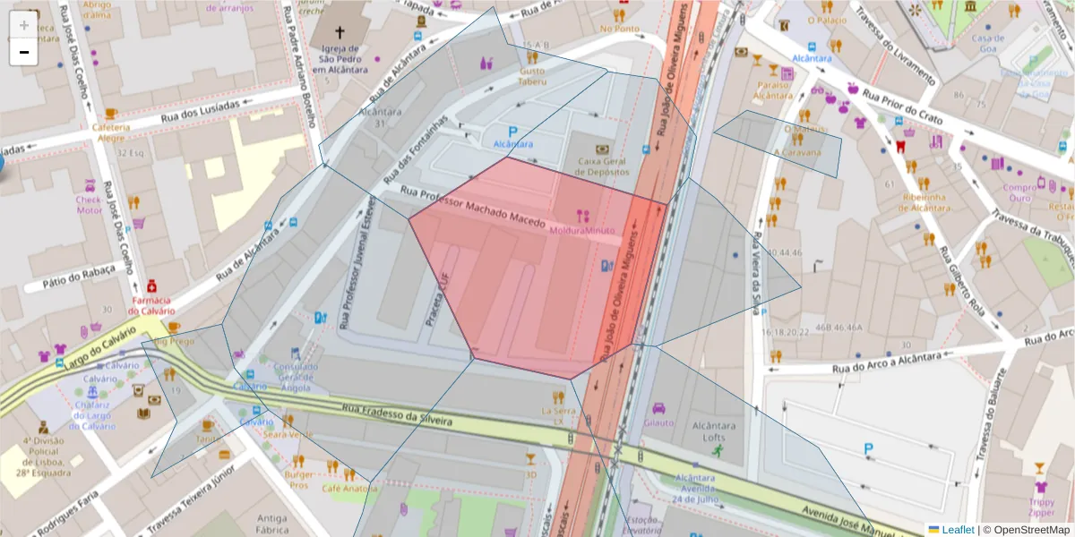 Mapa detalhado do código postal 1300-610 com limites, códigos postais vizinhos e agências dos correios