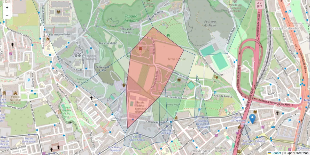 Mapa detalhado do código postal 1349-048 com limites, códigos postais vizinhos e agências dos correios