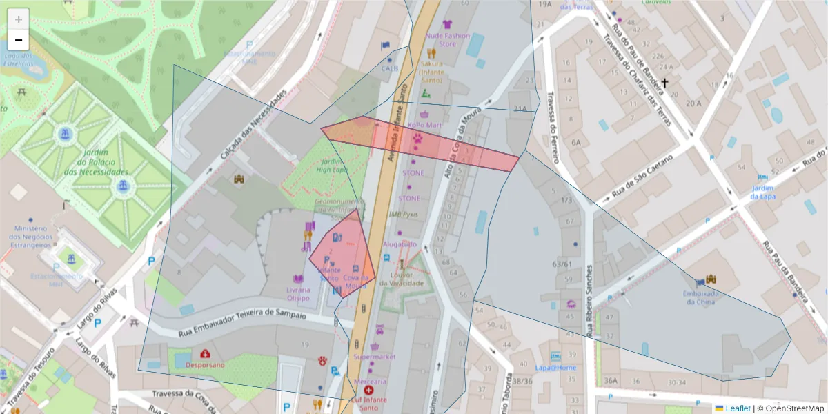 Mapa detalhado do código postal 1350-000 com limites, códigos postais vizinhos e agências dos correios