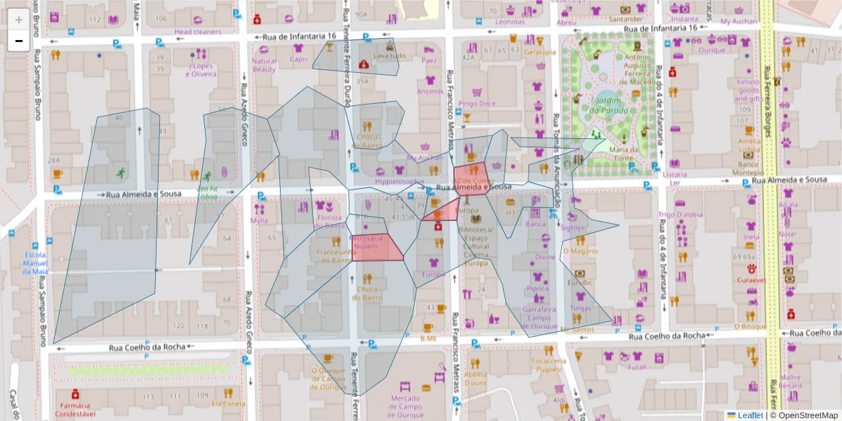 Mapa detalhado do código postal 1350-007 com limites, códigos postais vizinhos e agências dos correios