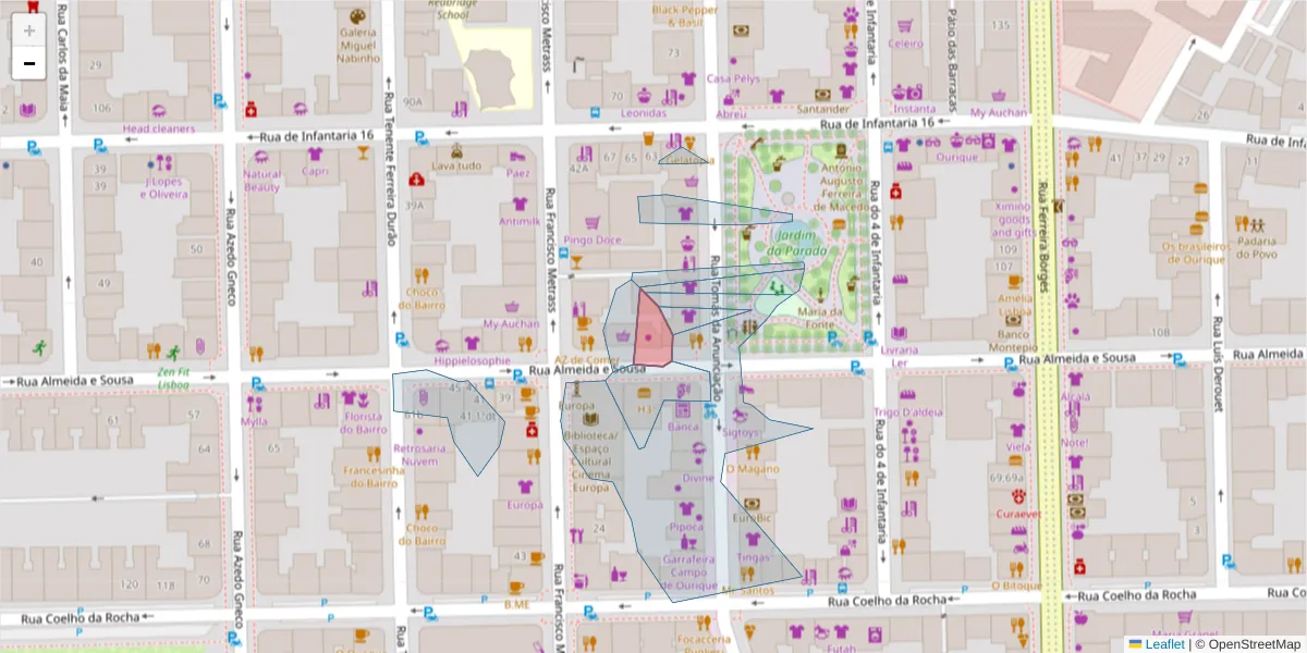 Mapa detalhado do código postal 1350-012 com limites, códigos postais vizinhos e agências dos correios