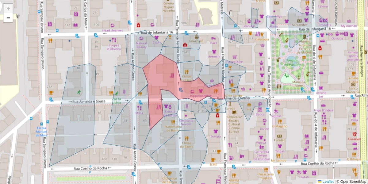 Mapa detalhado do código postal 1350-013 com limites, códigos postais vizinhos e agências dos correios