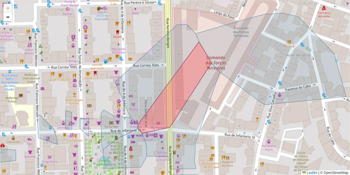 Mapa detalhado do código postal 1350-129 com limites, códigos postais vizinhos e agências dos correios