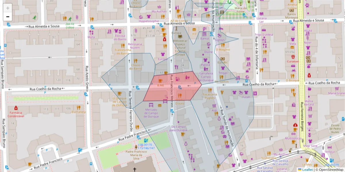 Mapa detalhado do código postal 1350-138 com limites, códigos postais vizinhos e agências dos correios