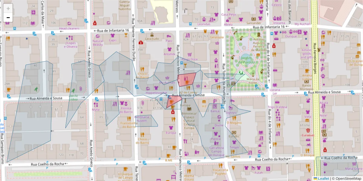 Mapa detalhado do código postal 1350-139 com limites, códigos postais vizinhos e agências dos correios