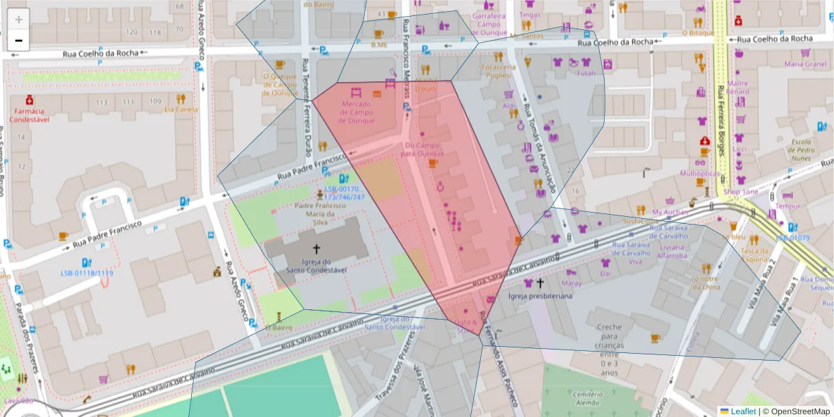 Mapa detalhado do código postal 1350-142 com limites, códigos postais vizinhos e agências dos correios