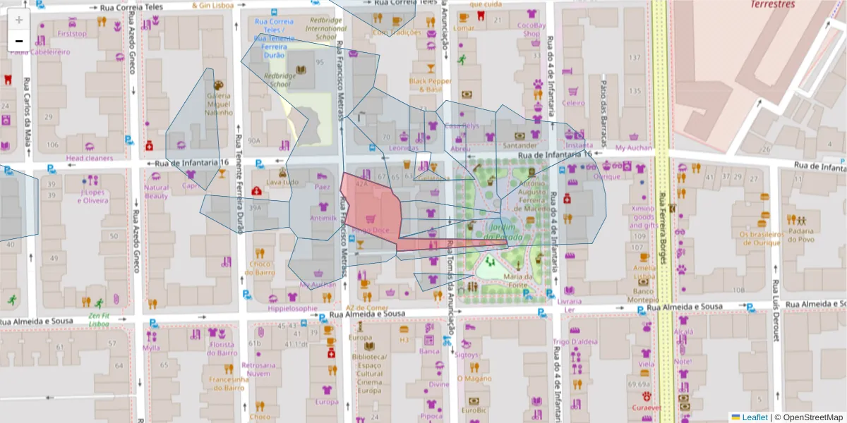 Mapa detalhado do código postal 1350-144 com limites, códigos postais vizinhos e agências dos correios