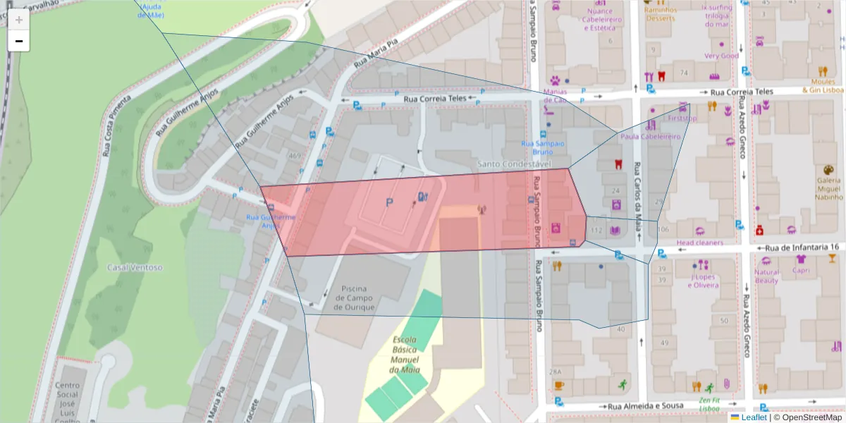 Mapa detalhado do código postal 1350-149 com limites, códigos postais vizinhos e agências dos correios