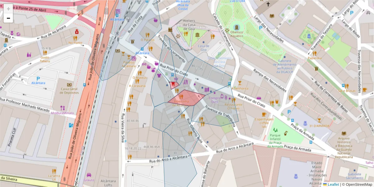 Mapa detalhado do código postal 1350-156 com limites, códigos postais vizinhos e agências dos correios