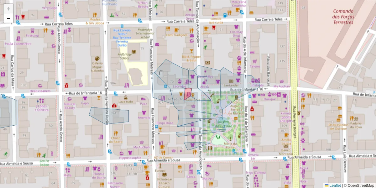 Mapa detalhado do código postal 1350-162 com limites, códigos postais vizinhos e agências dos correios