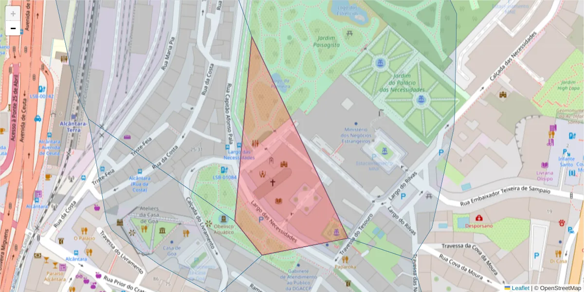 Mapa detalhado do código postal 1350-215 com limites, códigos postais vizinhos e agências dos correios