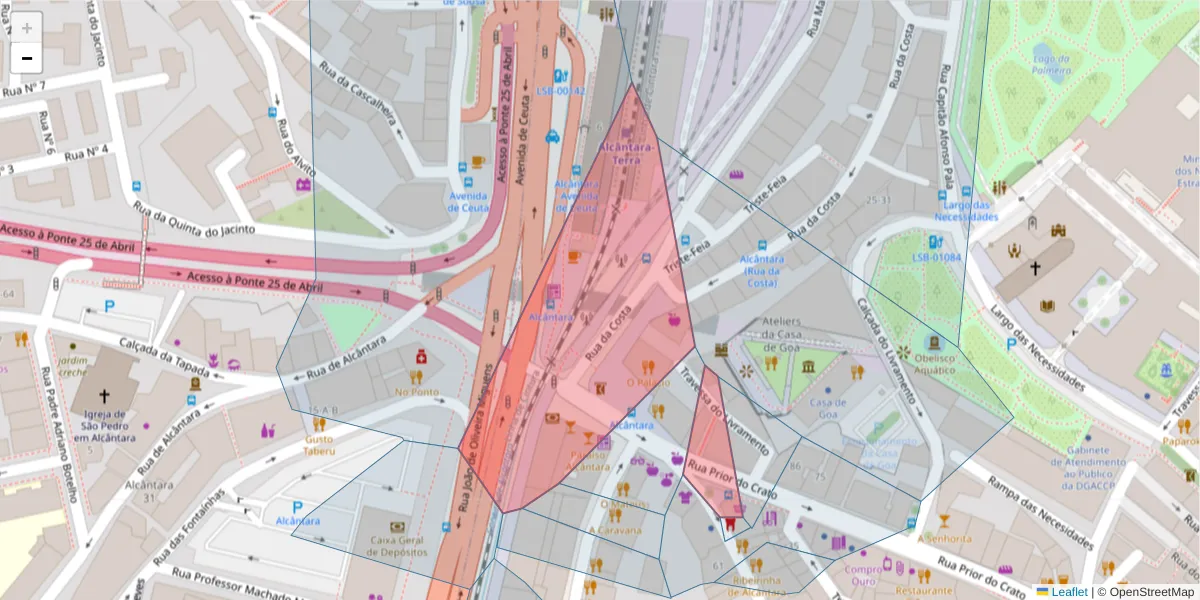 Mapa detalhado do código postal 1350-260 com limites, códigos postais vizinhos e agências dos correios