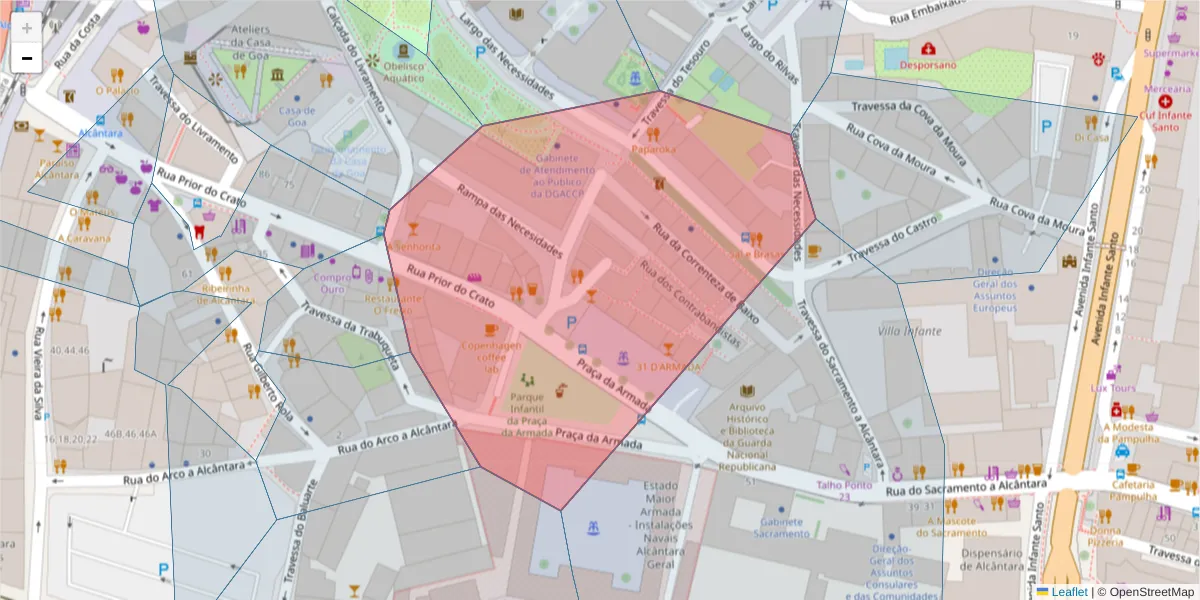 Mapa detalhado do código postal 1350-261 com limites, códigos postais vizinhos e agências dos correios
