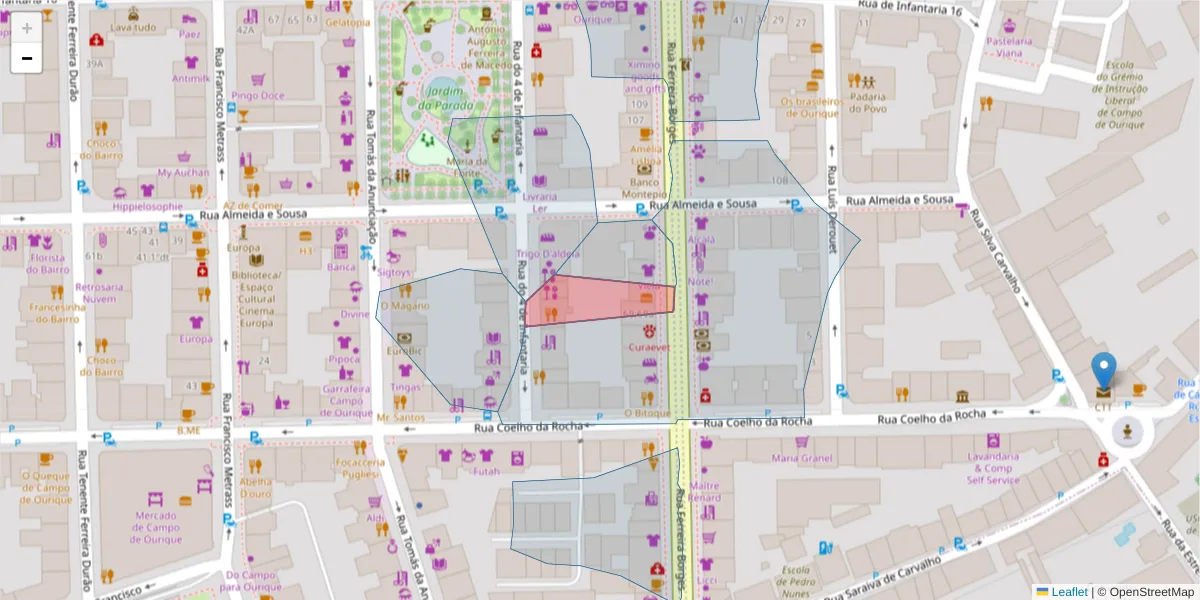 Mapa detalhado do código postal 1350-266 com limites, códigos postais vizinhos e agências dos correios