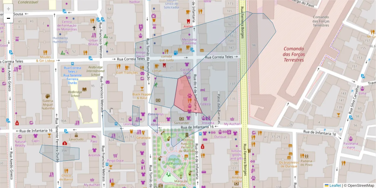 Mapa detalhado do código postal 1350-268 com limites, códigos postais vizinhos e agências dos correios