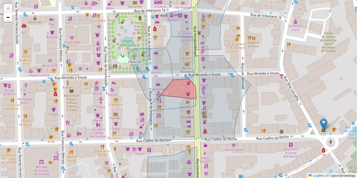 Mapa detalhado do código postal 1350-271 com limites, códigos postais vizinhos e agências dos correios