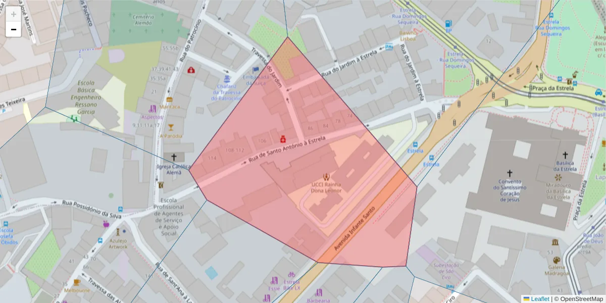 Mapa detalhado do código postal 1350-294 Lapa com limites, códigos postais vizinhos e agências dos correios