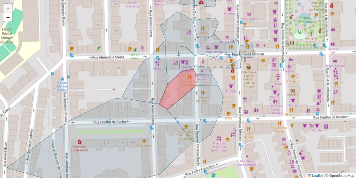Mapa detalhado do código postal 1350-317 com limites, códigos postais vizinhos e agências dos correios