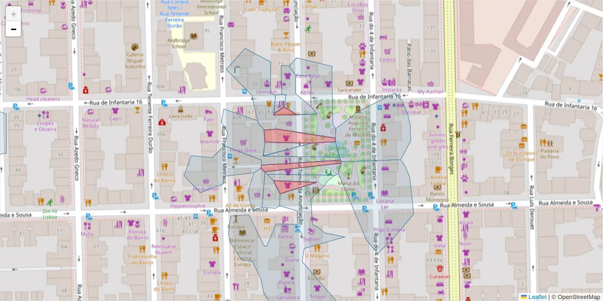 Mapa detalhado do código postal 1350-323 com limites, códigos postais vizinhos e agências dos correios