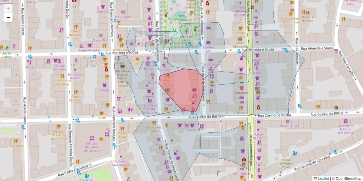 Mapa detalhado do código postal 1350-328 com limites, códigos postais vizinhos e agências dos correios
