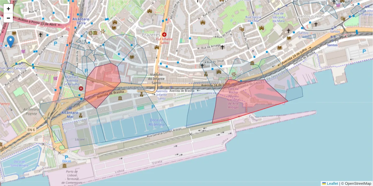 Mapa detalhado do código postal 1350-352 com limites, códigos postais vizinhos e agências dos correios
