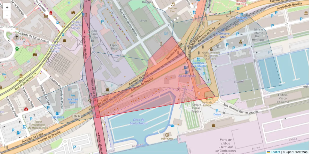 Mapa detalhado do código postal 1350-353 com limites, códigos postais vizinhos e agências dos correios
