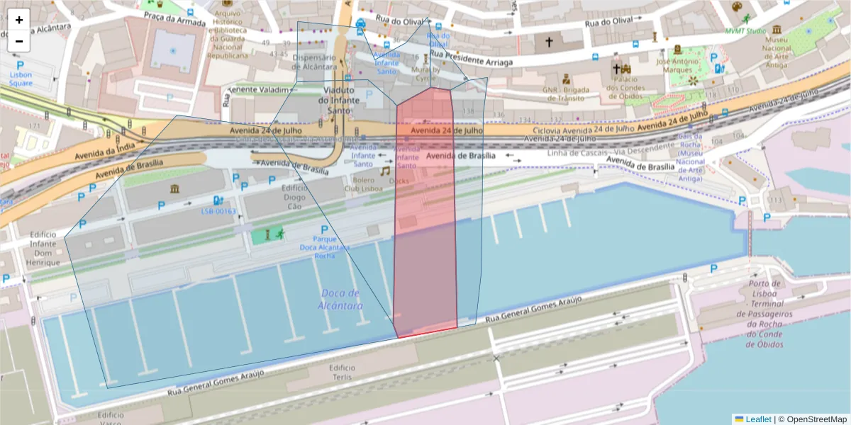 Mapa detalhado do código postal 1399-025 com limites, códigos postais vizinhos e agências dos correios